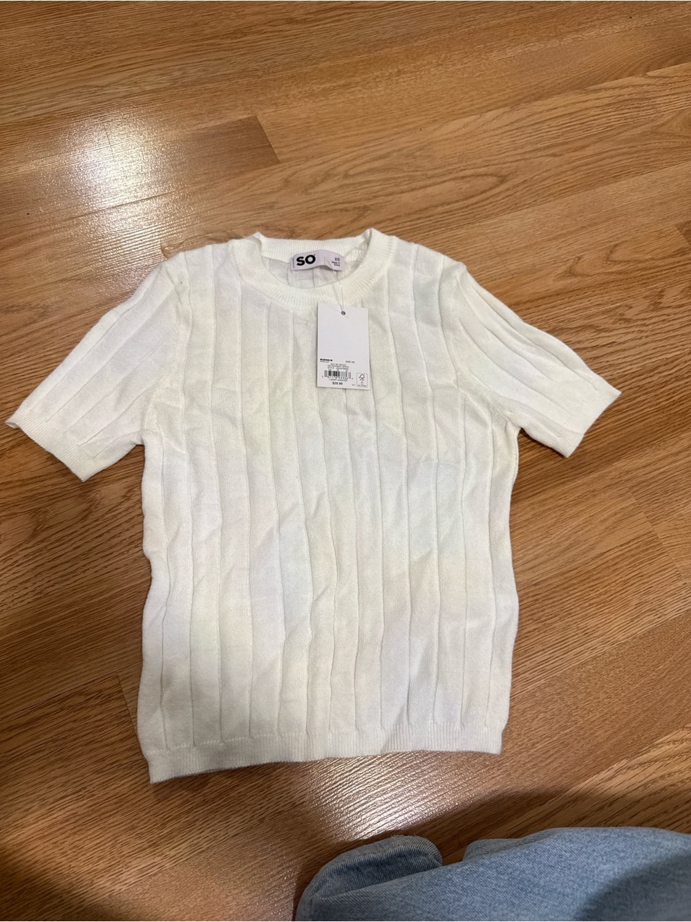 SO White Short-Sleeve Ribbed Knit Shirt